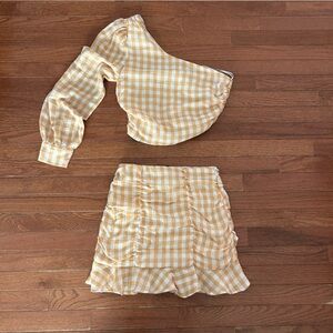 SHERO Gingham One Shoulder 2 piece  skirt set